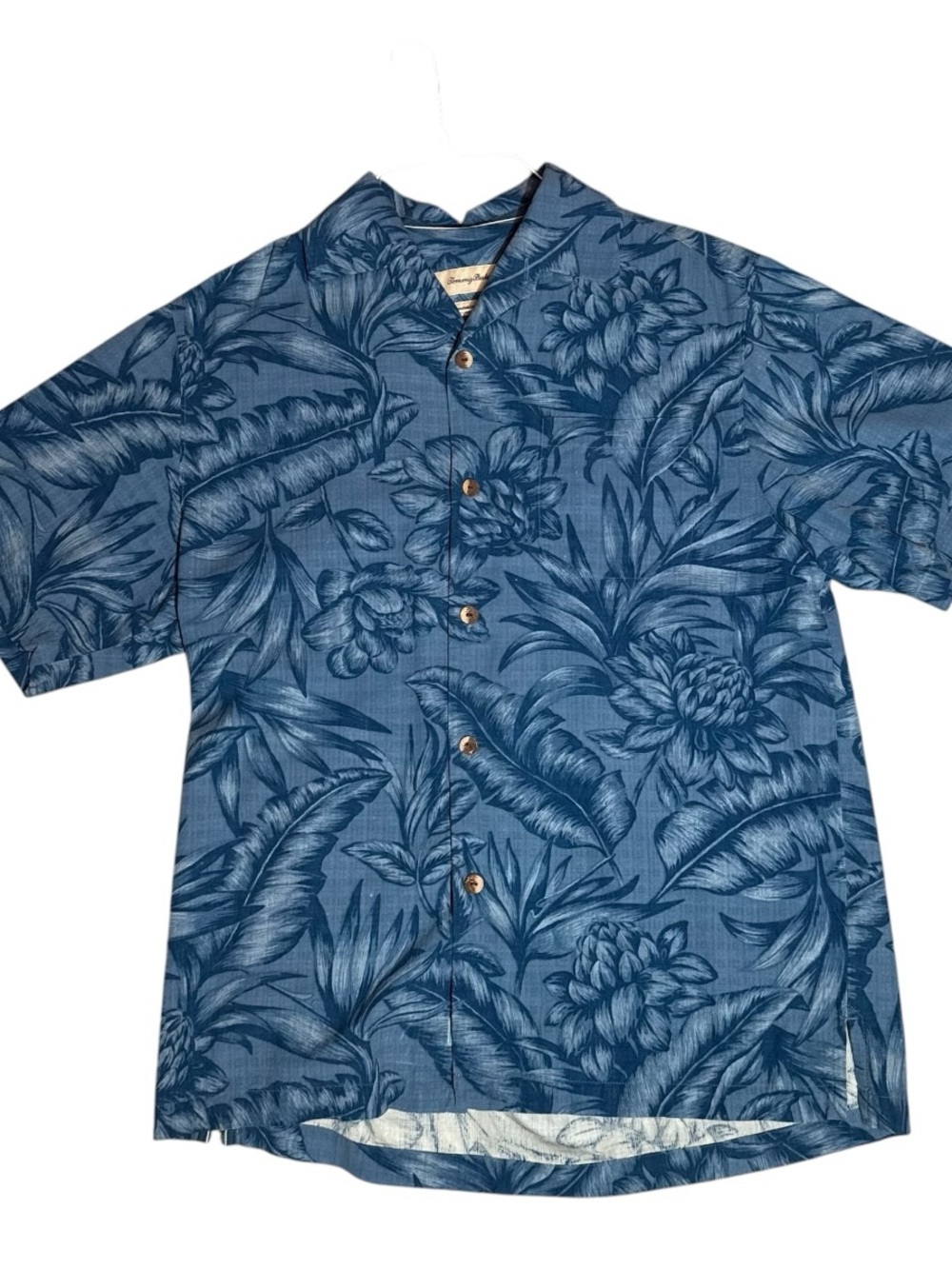 Tommy Bahama Navy Blue Floral Camp Collar Button Shirt 100% Silk Size S Mens